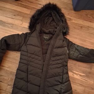 Talbots Black Puffer Jacket with Faux Fur Hood